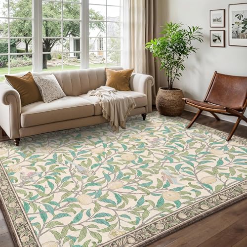 Garvee 5x7 Area Rug for Living Room Washable Botanical Print Bedroom Carpet Low Pile Ultra Thin Throw Cute Kids Nursery Rug Stain Resistant Indoor Rug