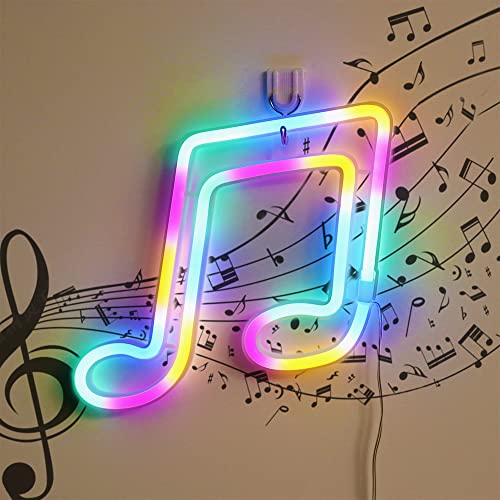 GUOCHENG Music Note Hanging Neon Sign Stave Shaped Led Neon Night Light Battery&USB Powered Creative Wall Hnaging Neon Decor Lamps for Home Bedroom Party (Colorful)
