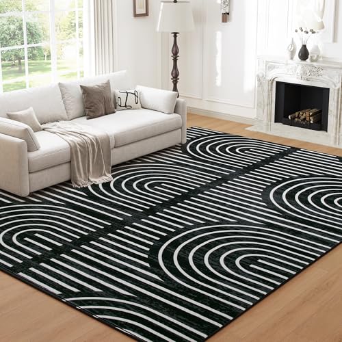Tapete geométrico negro 8x10 lavable para interiores miniatura 1