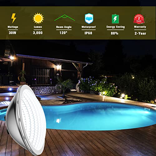 LyLmLe PAR56 Swimming Pool Lights 30W Underwater Lights LED Submersible Waterproof IP68 12V DC/AC,6000K Cold White - Image 2