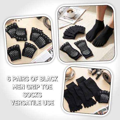 Image of 6 Pairs Men Grip Toe Socks with Cushion Cotton Non Slip Finger Sport Socks for Yoga, Pilates, Gym, Soccer, Basketball