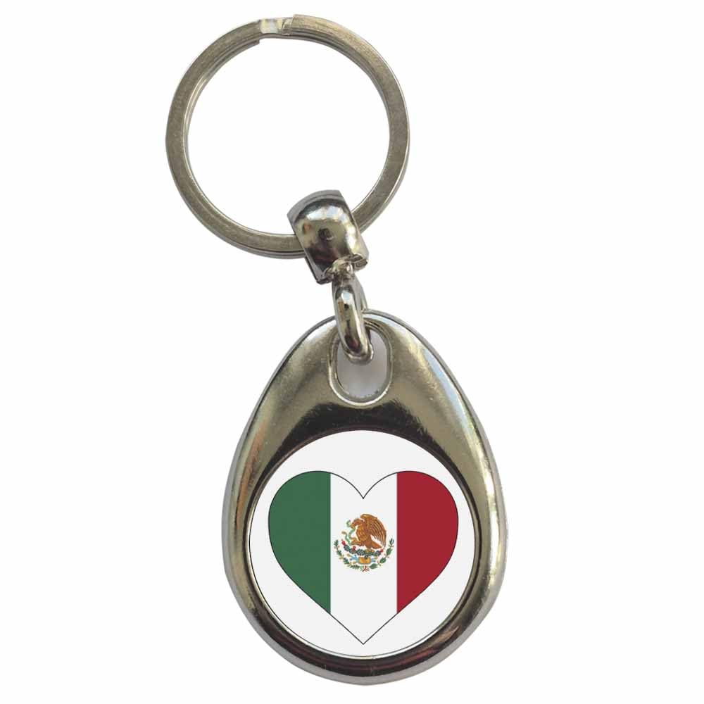 Ozorath Mexico Heart Flag Keyring Keychain with Split Ring Attachment and Metal Key Fob