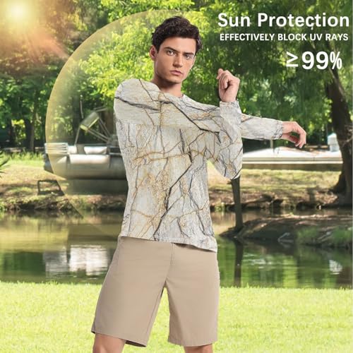 Marble Vintage Beige Pattern Men's Swim Shirts UPF 50+ Elastic Round Neck Men's Sun Shirt Long Sleeve Summer4