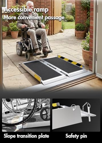 Image of 2FT Portable Wheelchair Ramp, Folding Non-Slip Aluminum Ramp for Home