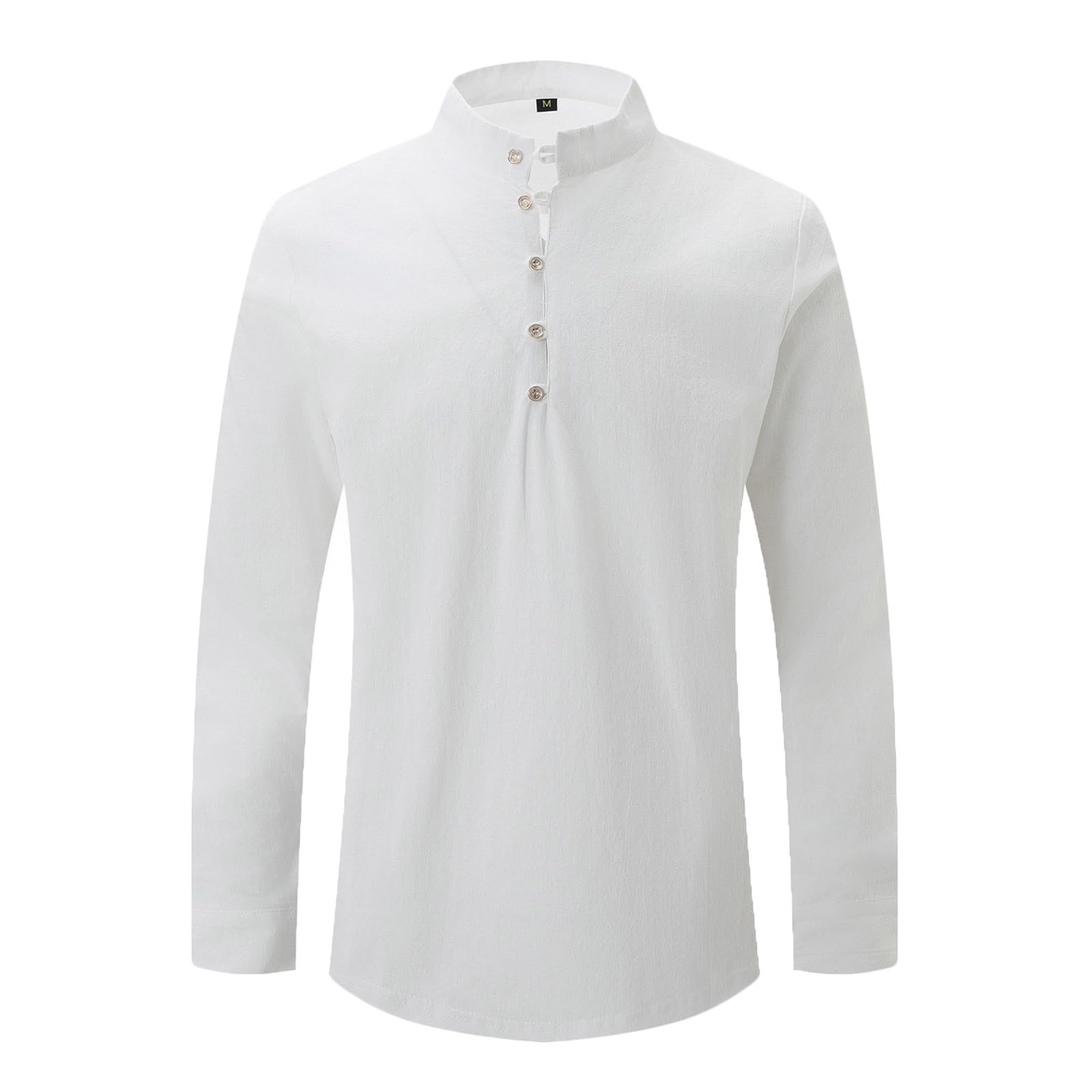 Long Sleeve Shirts for Men Button Stand Collared Dress Shirts Cotton Linen Fall Dressy Casual T-Shirts Fashion Tops
