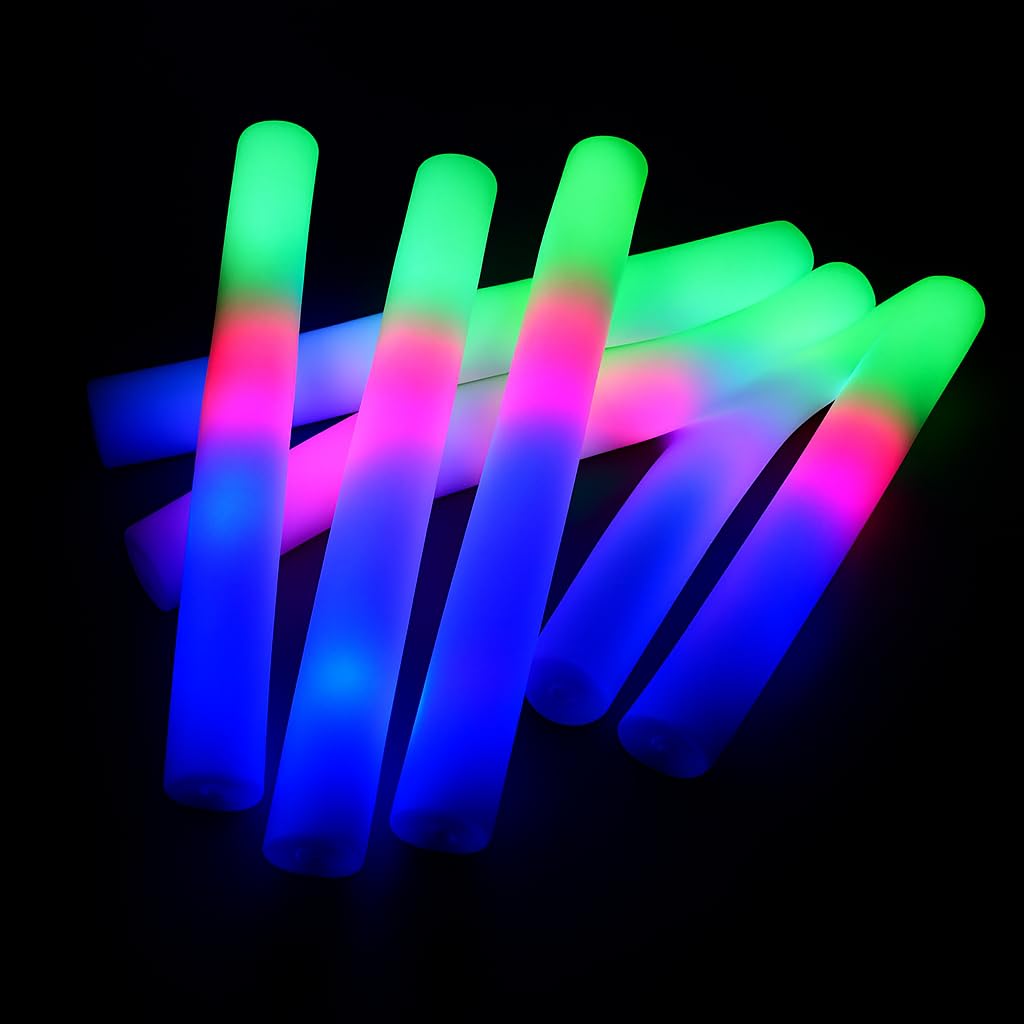 Zenda Club® - Lote de 100 palos luminosos LED multicolor 48 cm - Palo luminoso de espuma - 3 modos (parpadeo rápido, lento, continuo) - Ideal para fiestas, conciertos, festivales, bodas
