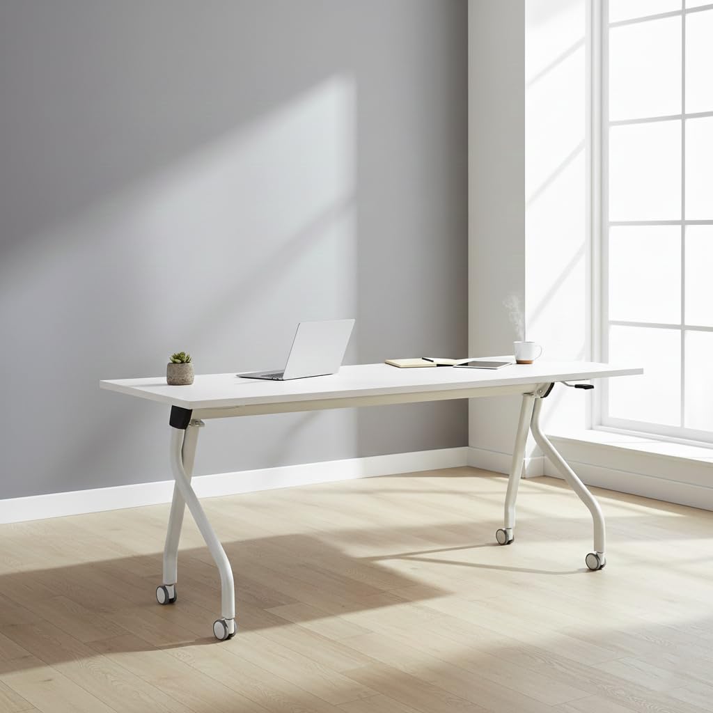 UNIMAPLE | Flip Top Training Table, Prelaminated Particle Board, Folding Desk With Locking Casters, Multi-Purpose Study Table, Workstation, for Home & Office Easy DIY (Do it yourself) (1800*675*750MM)-image-36