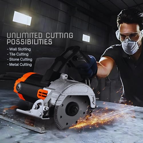 Image of Professional Diamond Tile /Stone /Marble Cutter | 1450W Motor | 125mm Blade | 12,000 RPM | 40mm Cutting Depth | 3kg Lightweight Design | Hex Key & Socket Wrench Included | Corded Electric