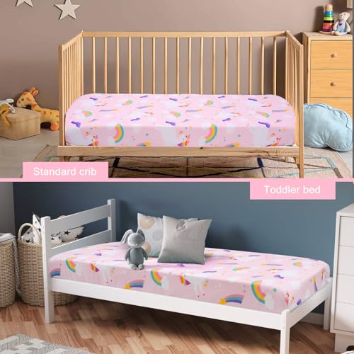 Image of UOMNY Crib Sheet for Girls Unicorn Fitted Baby Crib Sheets for Standard Crib Mattresses Soft Toddler Bed Sheet Pink 28x52 Inch