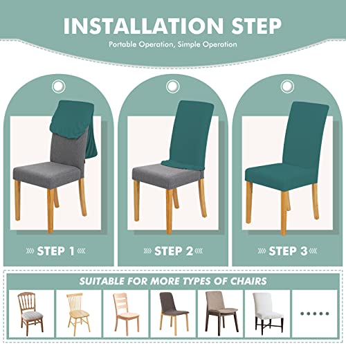 CMAKER Chair Covers Stretch Spandex Fabric Chair Slipcover Seat Cover for Home Washable Removable Parsons Chair Protector Dining Room Kitchen Hotel,Set of 4,Turquoise - Image 4