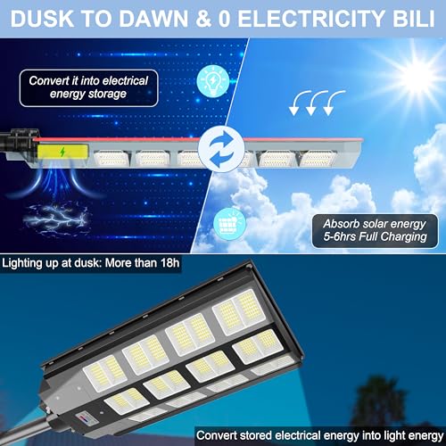 loyoele 7000W Solar Street Lights Outdoor 240000 Lumens Solar Flood Light with Remote Control & Motion Sensor, Waterproof IP66 Dusk to Dawn Solar Power Lights for Garden,Yard, Path, Parking Lot 2-Pack - Image 4
