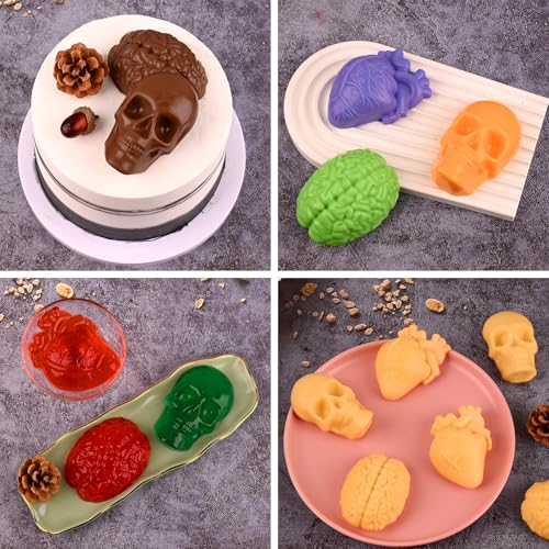 Image of Sakolla Skull Brain and Heart Silicone Mold, 2 Pack Halloween Baking Molds for Make Human Organs shape Cake, Chocolate, Gelatin, Jelly, Soap and Resin