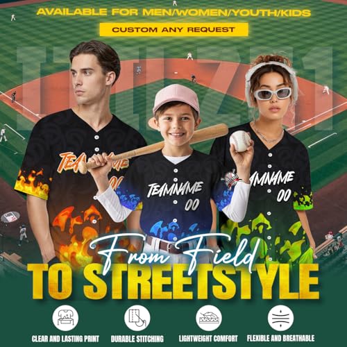 Jersey de béisbol personalizado con llama de hip hop, gráfico de fuego, para hombres y mujeres, conjunto de equipo, estilo callejero, regalo miniatura 2