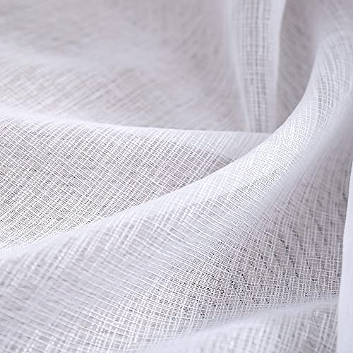 White Short Sheer Curtains 36 Inch Length For Kitchen Door 2 Panel Set Rod Pocket Cafe Curtains Linen Look Semi Sheer Tier Curtains For Small Window Bathroom Basement Kids Farmhouse Decor 30X36 Long #TOP4