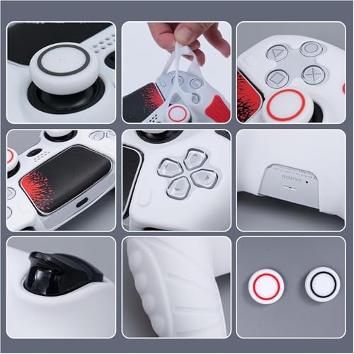 Image of Meyaar PS 5 Controller Cover Case, Anti-Slip Silicone Cover Skin Compatible with PS5 Dual Sense Controller with Thumb Grip Caps, Joystick Protectors (White)