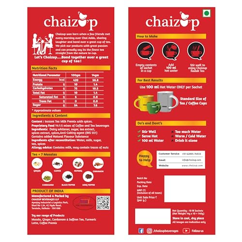 Image of Chaizup Premium 1 Min Instant Assorted Tea Pack - 30 Sachets | Cardamom, Masala & Ginger Flavours | 30 Servings | 3 Packs (10 Flavours Each) | 420g