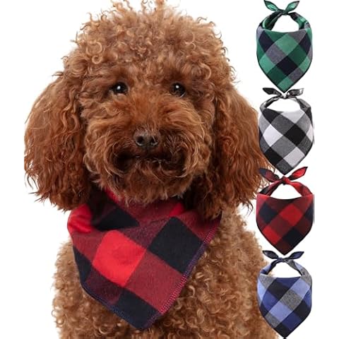 Odi Style Dog Bandana 4 Pack - Dog Bandanas Boy, Girl, Premium Durable Soft Lightweight Fabric, Buffalo Plaid Scarf for Small Dogs, Cats Pets, Black and White, Red, Green, Blue, Small Cover