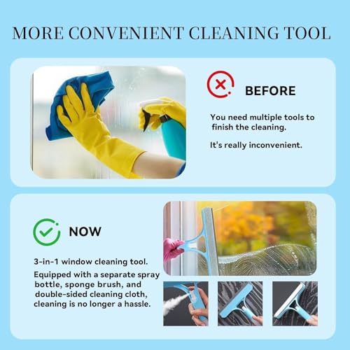Image of ROKTRY 3 in 1 Glass Wiper Window Cleaner with Spray Bottle & Microfiber Pad | Streak-Free Window Squeegee for Home, Car Windshield, Bathroom Mirror, Shower Glass, Tiles & Kitchen Cleaning Tool