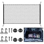 Cargo Net, 110 x 60 cm Stretchable Elastic Nylon Storage Net, Car Storagenet Car Boot Nets Universal Storage Nylon Nets with 4 Hooks for Automotive Van SUV Pickup