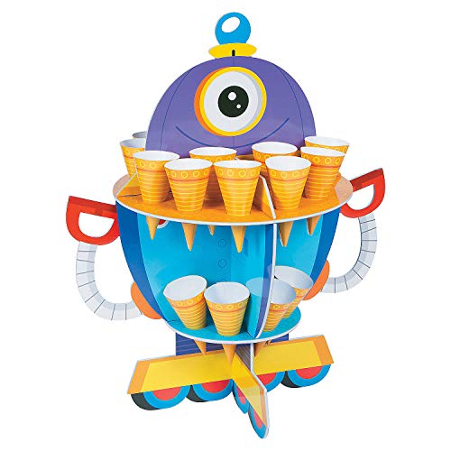 Fun Express - Robot Party Treat Stand W/cones for Birthday - Party Supplies - Serveware & Barware - Misc Serveware & Barware - Birthday - 1 Piece