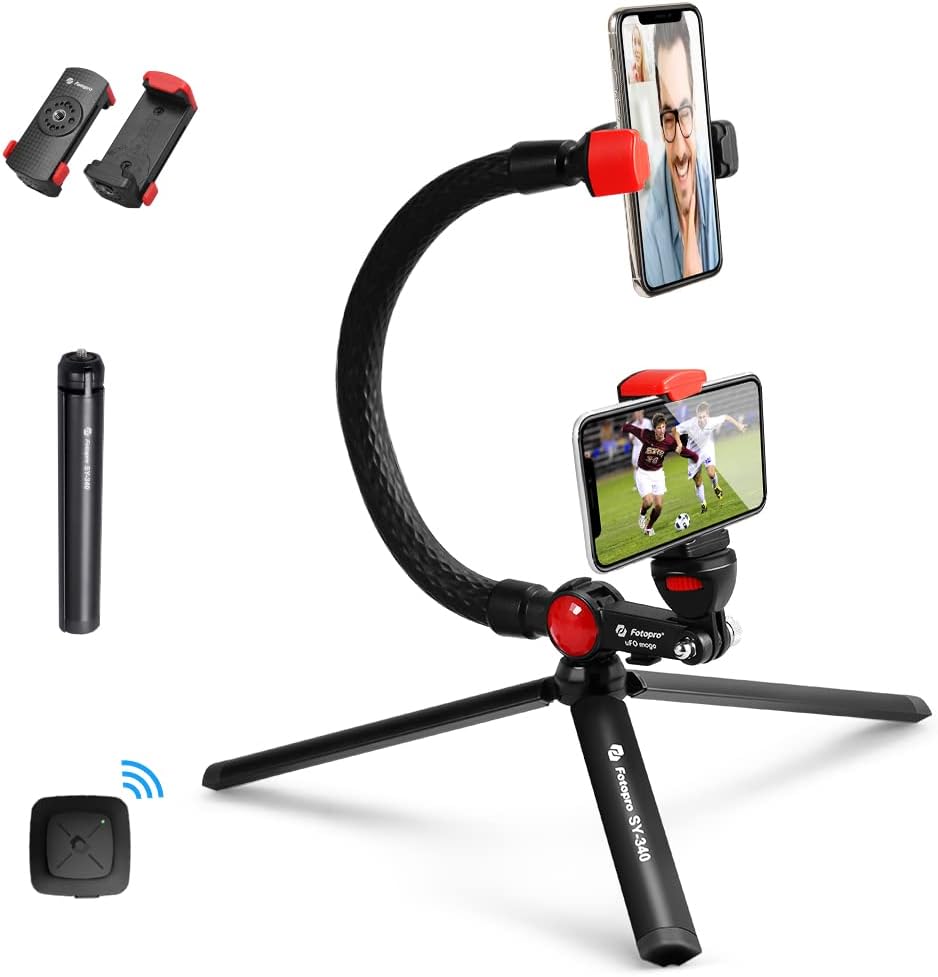 Fotopro Flexible Phone Tripod Rig, Waterproof Smartphone Tripod for Video Vlogging Live Streaming Filming Recording, with Bluetooth Remote Control for iPhone Samsung