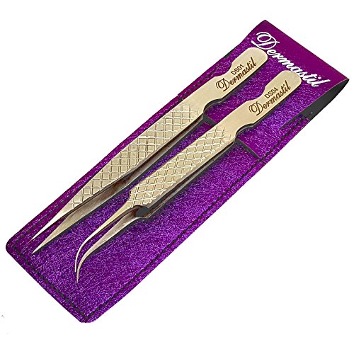 Profesional Mano Made  Pinzas de acero inoxidable de las pinzas de precisión con de lila funda set 03 para pestañas extensión de Artificial wimpern