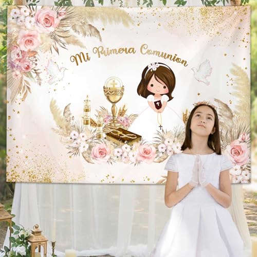 Telón fondo comunión 7x5ft rosa AIBIIN miniatura 3