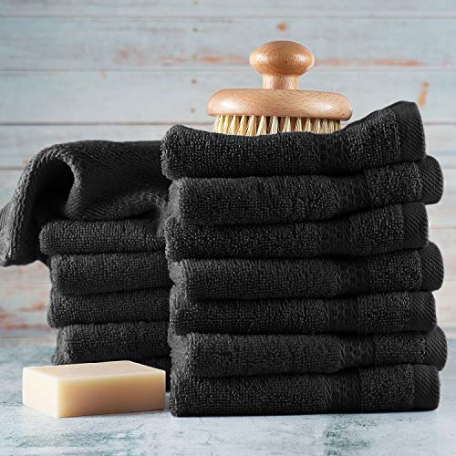 Image of Hearth & Harbor Washcloths 12 Pack - 100% Cotton Washcloth for Body and face, High Absorbent and Soft 13 inchx13 inch Body Wash Cloth, Quick Dry - Black Washcloths