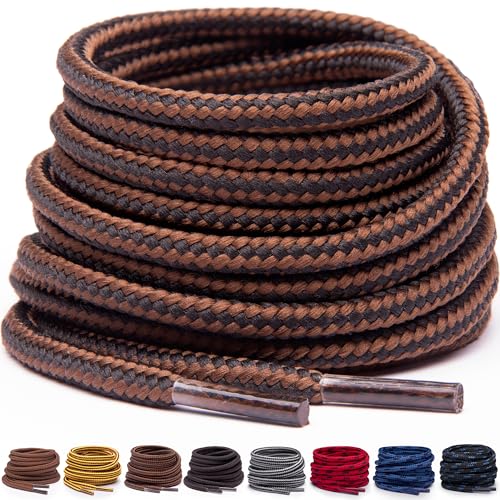 Miscly Cordones Redondos para Botas - Resistentes y Duraderos, Cordones para Botas de Trabajo y Calzado de Senderismo (Negro/Marrón, 114 cm)