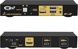 CKL 2 Port USB C KVM Switch 4K@60Hz for 2 Computers or Laptops with USB Type C Output, Sharing PC Monitor Keyboard Mouse Selector Box with Cables (62T)