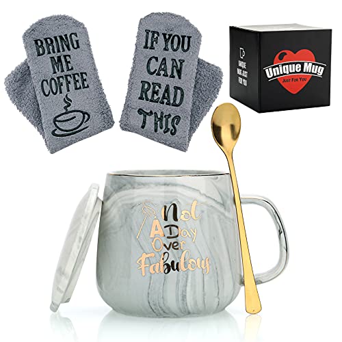 Taza Taza de café de cerámica Linda con una Encantadora Cuchara,Copa de la mañana Café Novedad Té Leche Taza de Navidad Regalo para niñas Amantes del 14 Onzas (Azul) Cover