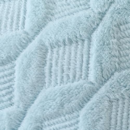 Volcanics Pack of 2 Faux Wool Throw Pillow Covers 20x20 Inches Decorative Farmhouse Velvet Couch Pillow Case Soft Plush Square Boho Cushion Pillowcase, Misty Blue