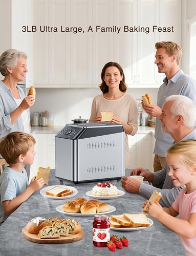 Image of KBS 750W Programmable Bread Maker, Dual Heaters Bread Machine with 3LB Ceramic Pan & Fruit Dispenser,20-in-1 Stainless Steel Automatic Bread Maker Machine with Quiet Brushless Motor,15H Timer,3 Colors