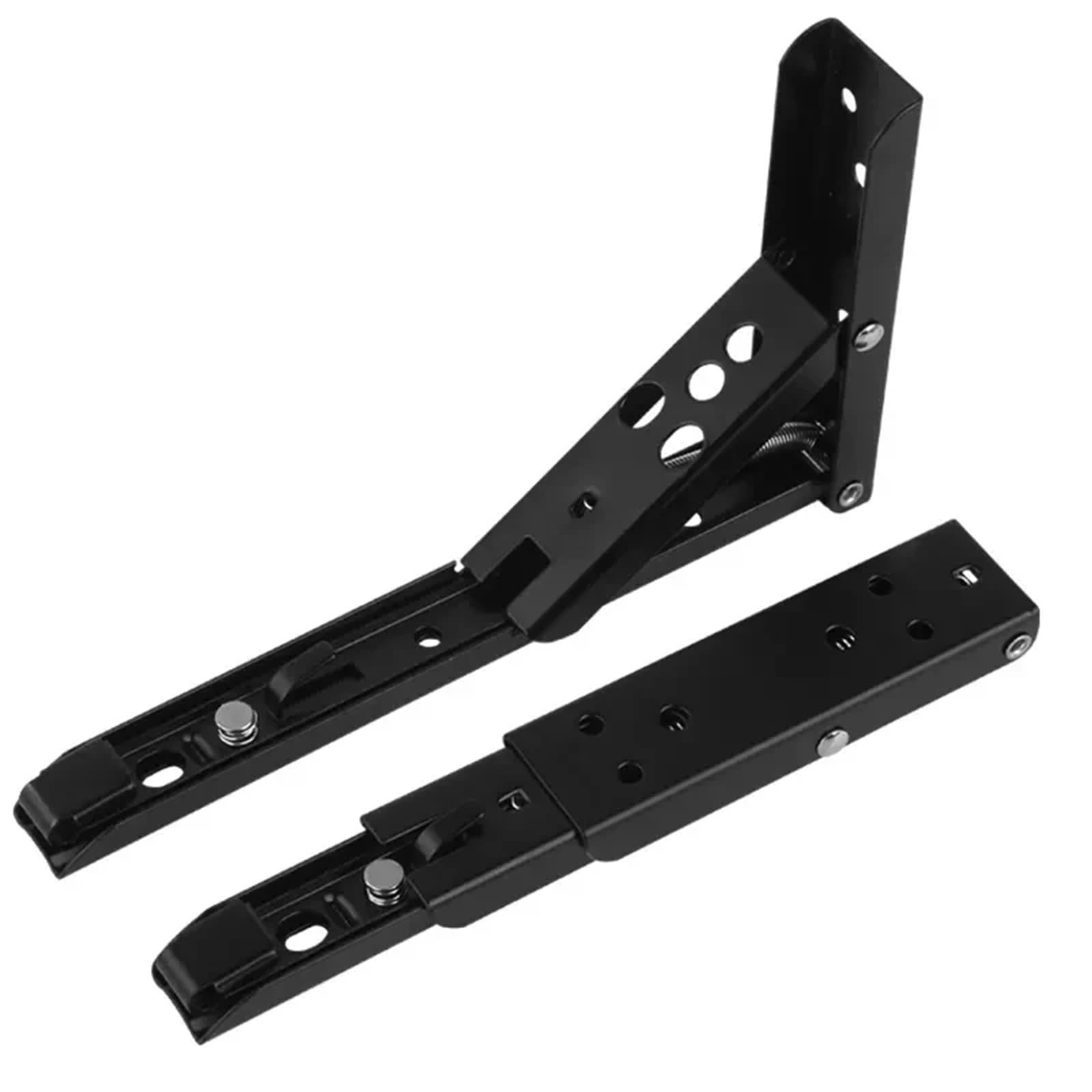 Linypa66 8 Inch Black Folding Shelf Brackets 2Pcs 8"-14" Black Folding Shelf Bracket Heavy Duty White Collapsible Hardware For Table Work Rv Car Saving Space(8 Inch Black)