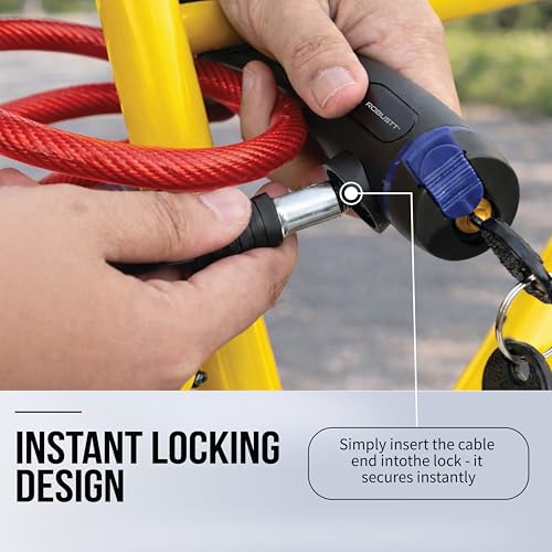 Image of Robustt Braided Steel Cable Lock with Keys - 0.65m Long (Pack of 2), 10mm Thick PVC Coated Cut-Resistant Cable | Dust Cover Key Slot | Extra Key Included | Anti-Theft Cable Lock-Red