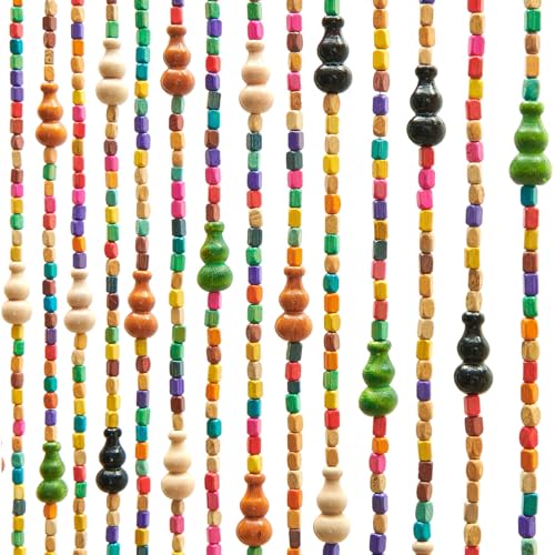 HYVAKUPPA Wood Beaded Curtain 35.5"x75" Doorway Room Divider Handmade Boho