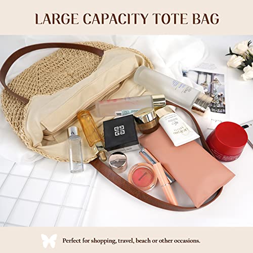 Bolso de playa grande tejido de paja para mujer con cremallera miniatura 5