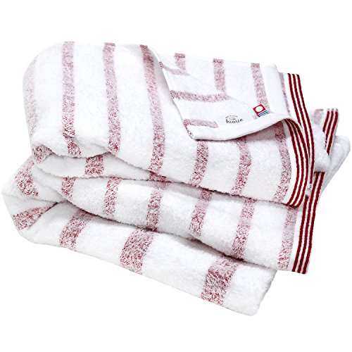 Imabari Towel Stripes Towel, Soft, Absorbent, Quick-Dry, Thin - 2 Pieces Bath Towel Sets, Red