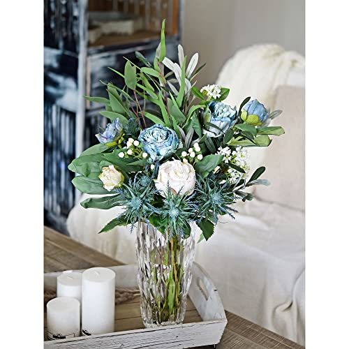 Image of FiveSeasonStuff Vintage Dusty Blue Peonies - Realistic Artificial Silk Flowers with Dry-Look Petals, 6 Stems for Rustic Home & Wedding Bridesmaids Bouquet Bridal Showers
