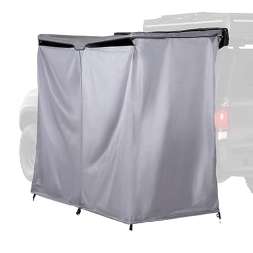 Overland Vehicle Systems HD Nomadic Car Side Shower Awning – Quick Deploy Privacy Shower Tent w/Roof & Drain Basin, 280G Ripstop Fabric, Vehicle Mounted Overlanding Shower Room, Grey/Green