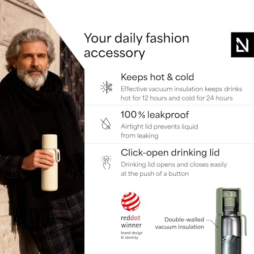Image of LARS NYSOM Stainless Steel Thermo Water Bottle - Double Wall Insulated Water Bottle with Cup & Carry Strap, Leakproof Metal Bottle for Travel, Office & Outdoor (Sage Green, 25oz)