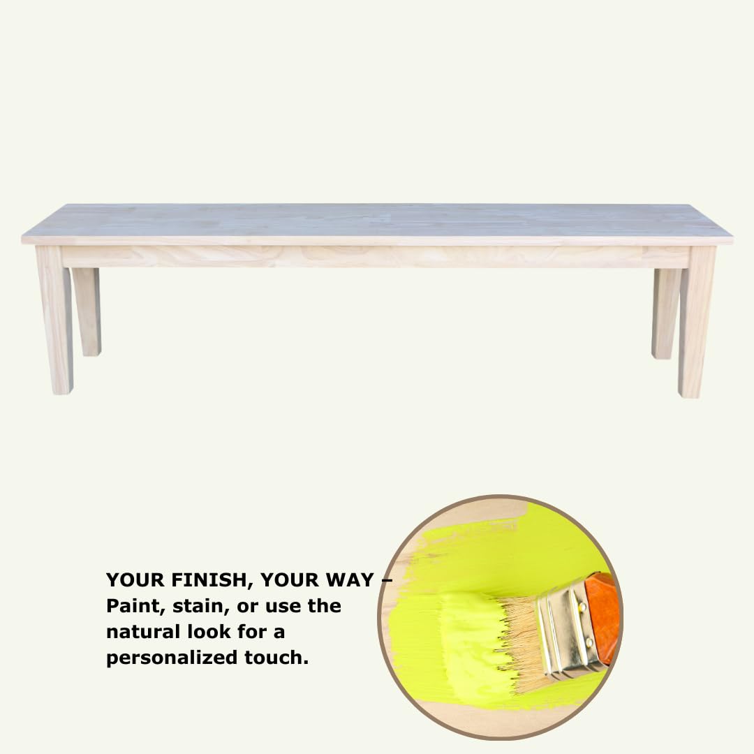IC International Concepts Shaker Style Solid Wood Bench, 72" W, Unfinished