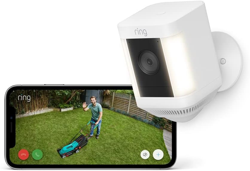 Ring Ring Spotlight Cam Plus Wired | Outdoor Security Camera 1080p HD Video, Two-Way Talk, Night Vision, LED Spotlights, Siren, alternative to CCTV system | 30-day free trial of Ring Home