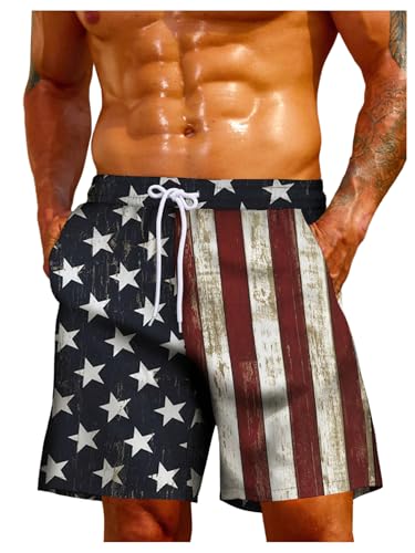 Floerns Men's Swim Trunks Star Striped Print Bathing Suit Beach Board Shorts
