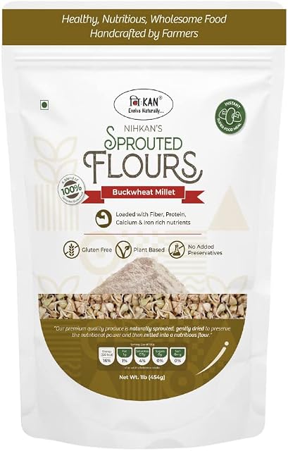 NIHKAN Premium Buckwheat Flour - Made with 100% Sprouted Millet Grains - 454 g (1lb) |Gluten Free High Fibre|100% Natural & Vegan |Great Taste & High Nutrition of Germinated Grains |Used for Baking
