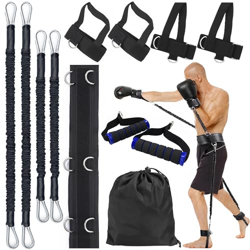 MuscleForge Box Trainingsgeräte – Widerstandsband-Set für Boxtraining, Sprungkraft & Kickboxen – Resistance Bands mit Gurt & Bändern – Box Training für Zuhause – 12-teiliges Trainingsset