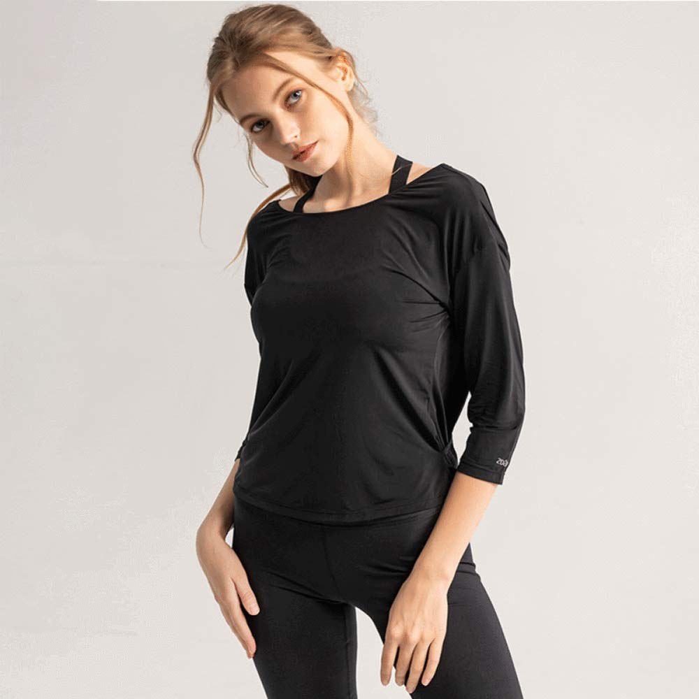 T-shirt d'entraînement noir manches 3/4 pour femme en taille L