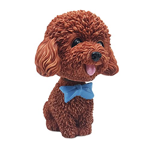 IBWell Mini Bobbing-Head Dog for Car Dash Board Decor,Dashboard Doggy Puppy Teddy Toy with Adhesive Tab（Poodle） (Brownish Red)
