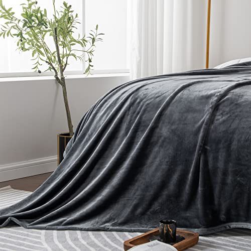 Finehom Soft Flannel Fleece Throw Blanket Queen Size, All Season 330Gsm Super Soft Cozy And Warm Blanket For Bed Sofa Couch, 90X90 Inches, Dark Grey #TOP17