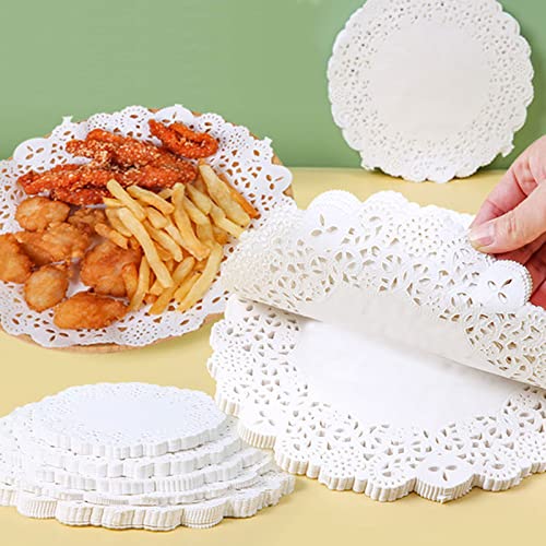 Weiße runde Spitzenpapierdeckchen, Einweg-Tischsets aus Spitze für Lebensmittel, Kuchen, Desserts und gebackene Leckereien (20,3 cm, 100 Stück) Cover